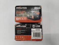 Two as new Evolution 18v LI-ION Batteries, 5AH (R18BAT-Li5/0849713042446) (boxes worn).