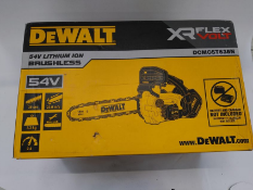 As new DeWalt DCMCST635N top handle chainsaw 54v lithium ion brushless. 35cm blade. Battery and char