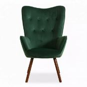 A boxed as new Velvet Accent Chair with arms, green (KASKD VELVET GREEN LMKZ, stock image).