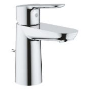 Four boxed as new Grohe BauEdge basin mixer taps with pop-up waste, chrome - 23356000 (stock image).