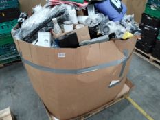 A pallet of assorted corporate stock including clothing, accessories and related.