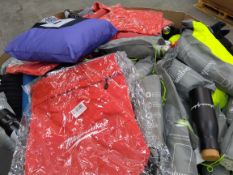 A pallet of assorted corporate stock including clothing, accessories and related.