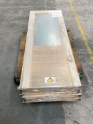 Seven as new wood veneer glazed doors (198.5 x 68.5cm).