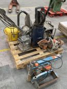 A quantity of pre-owned tools to include Wickes power washer, transformer, Hiretech floor sander, Ea