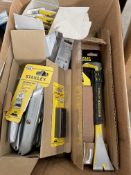 Twelve Stanley 99E retractable blade knives, twelve Stanley 1992 knife blades 2-11-921 (10pk) and fo