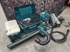 Pre-owned Makita tools group etc., to include DUB363 36v leaf blower, DDG460 36v earth auger, DHW080