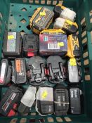 Eighteen pre-owned power tool batteries to include DeWalt 18v XR, Makita 18v, Miluakee M18.