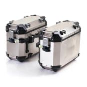 Boxed as new Triumph Expedition Panniers A9500880, silver (stock image).