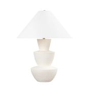 A boxed as new Kamas 1 Light Table Lamp - Patina Brass & Ceramic Textured Ivory (stock image).