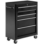 A boxed as new HOMCOM B20-004BK 5-drawer tool box on wheels (Lockable tool storage cabinet), black (