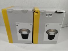 Two SLV dasar outdoor round lighting stainless steel E27 uplight 11W IP67, boxes opened.