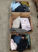 Three boxes of as new clothing and related to include Uggs, Zara, Hoodrich.