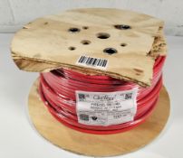 A Cavicel Firecel SR 114H 300/500 V 2 x 1.5 + E solid red cable reel (100m) (slight damage to reel w
