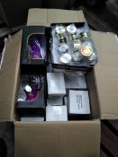 A box of smoking equipment to include zipper bags, grinders, waterpipes (Over 18s only).