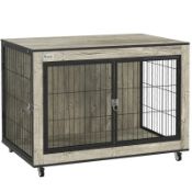 A boxed as new PawHut Dog Crate with wheels, double doors (for medium dogs), grey (stock image).