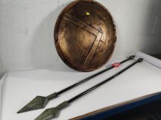 The 300 reproduction Spartan shield and two Dorg spears.