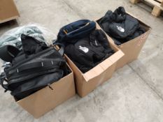 Three boxes of North Face customer returns to include backpacks and coats.