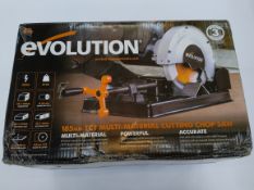As new Evolution RAGE4 - 185mm chop saw with TCT multi-material cutting blade.