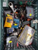A quantity of assorted pre-owned hand and power tools to include Makita, Bosch, Bacho (one crate).