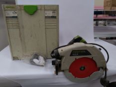 Preowned Festool HK 85 EB Plus GB circular saw with case and circular blades.