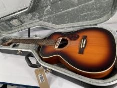 A pre-owned Guild M-240E Troubadour electro-acoustic guitar, Vintage Sunburst with a Hiscox hard cas
