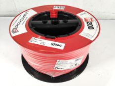 A Prysmian FP200 gold 2 core 1.5mm red fire alarm cable reel (100m).