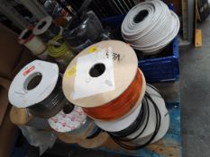 An assortment of mixed cables and reels. (Pallet not included).