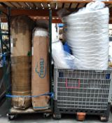 Seven assorted mattresses and toppers, various brands, sizes and conditions (stillage/cage not inclu