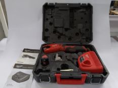 Preowned Milwaukee M12 INOX cordless pipe cutter with one battery, charger and case.