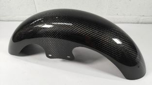 A Hofmann-Designs carbon Fiber high gloss finish motorbike front fender (possible Harley Davidson fi