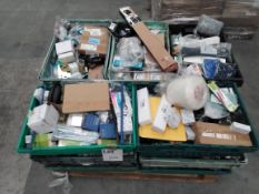 Fifteen crates of assorted goods including commercial, industrial, homeware and related (over 18s on