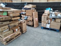 Two pallets of assorted homeware and related goods, with one pallet of assorted flatpack.