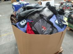 A pallet of assorted corporate stock including clothing, accessories and related.
