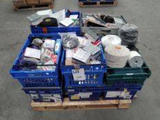 Ten crates of assorted goods including commercial, industrial, homeware and related (over 18s only).