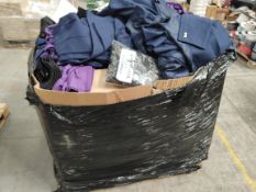 A pallet of assorted corporate stock including clothing, accessories and related.