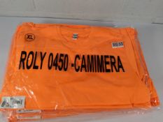 Four packs of five Roly Camimera sports and fitness orange short sleeve tops (size XL).