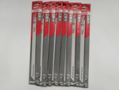 Eight as new Milwaukee Sawzall Reciprocating Saw Blades, Medium Metal, 1.5mm- 8mm, 300mm, 18TPI (48-