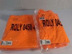 Four packs of five Roly Camimera sports and fitness orange short sleeve tops (3 packs size L, one pa