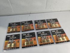 Eight as new packs of Kasp brass padlock 40mm (twin keyed alike sets).