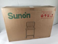 A boxed as new Sunon silver and light grey bar stools (2 stools per box).