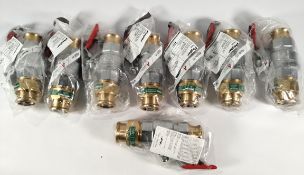 Eight as new Pegler PSU500 press brass ball valve with lever units, 35mm DN32 (243334).