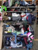 A quantity of assorted pre-owned clothing and related (four shelf basket not included).