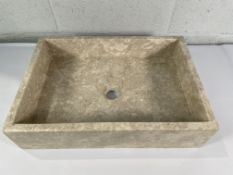 A pre-owned natural stone rectangle wash basin sink, size (L) 50cm x (W) 35cm x (D) 12cm.