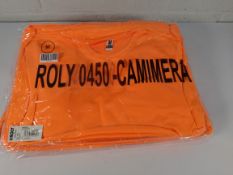 Four packs of five Roly Camimera sports and fitness orange short sleeve tops (size M).