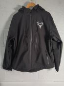 Two Team Whiskey black water repellent jackets, size large with detachable hood.
