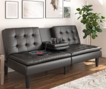 A pre-owned Mainstays futon with cupholder and USB ports, black, size: 182 x 90 x 81cm, bottom linin