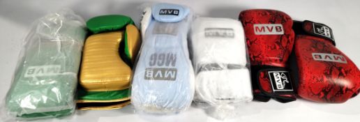 Seventeen assorted MVB Boxing related items, various colours and designs with drawstring bags - 13x