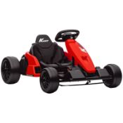 A boxed as new AIYAPLAY 24V Electric Go Kart (370-429V70RD) with drift mode, adjustable seat, red (s