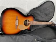 A pre-owned Fender Newporter Player electro acoustic, sunburst with gig bag.