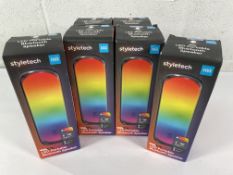 Six Styletech S250 LED Portable Bluetooth Speakers, black.